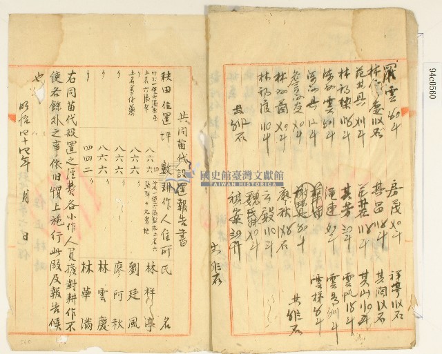 新竹廳竹北一堡第六十七保保正林疇向新竹廳長永泰吉郎提請之共同苗代設置認可願藏品圖，第5張