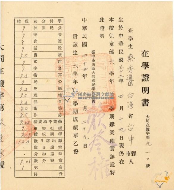 蔡秀道中央日報讀者獎學金申請往來文件藏品圖，第8張