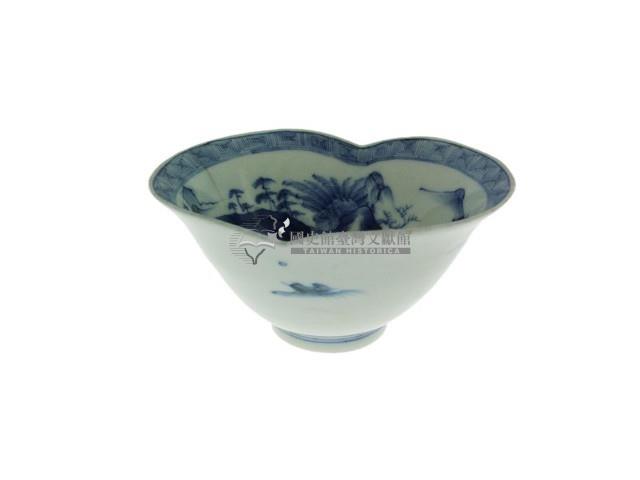 青花題詩寫意山水人物紋花口碗（多組）藏品圖，第9張