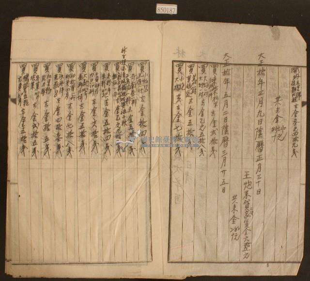 大正十年二月二十一日至五月二日林九牧祖收支簿內頁藏品圖，第2張