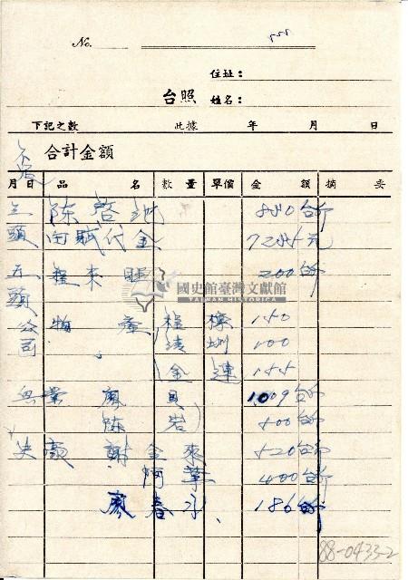 民國三十六年大承興業株式會社名義之大埔尾土地紀要便條藏品圖，第2張