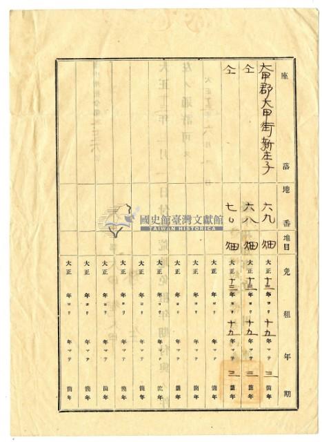 大正十三年臺中州知事長吉德壽發給林生荒地免租年限支出許可藏品圖，第2張