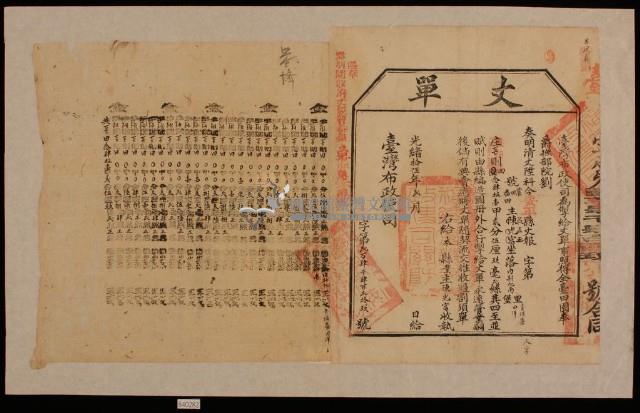 光緒十五年臺灣布政使司掣給田主陳光富和呂正玉丈單藏品圖，第2張