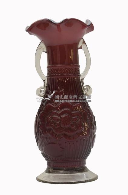 紫色福囍字雙耳花口玻璃花瓶藏品圖，第2張