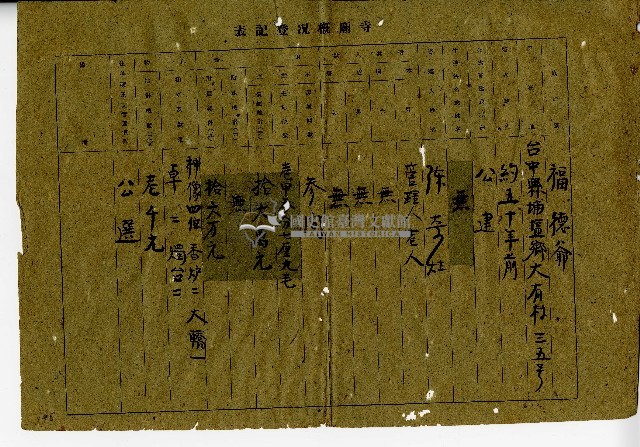 民國三十六年臺灣省臺中縣政府寺廟登計表藏品圖，第2張