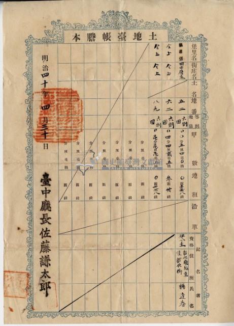 明治四十年楊逢春土地臺帳謄本藏品圖，第2張