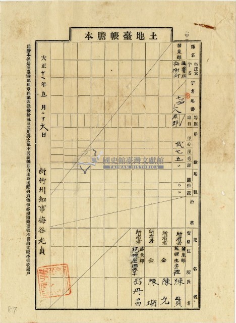 大正十二年陳瑚等土地臺帳謄本藏品圖，第2張