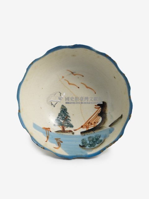 蓮瓣口彩繪山水紋青口深腹碗藏品圖，第1張