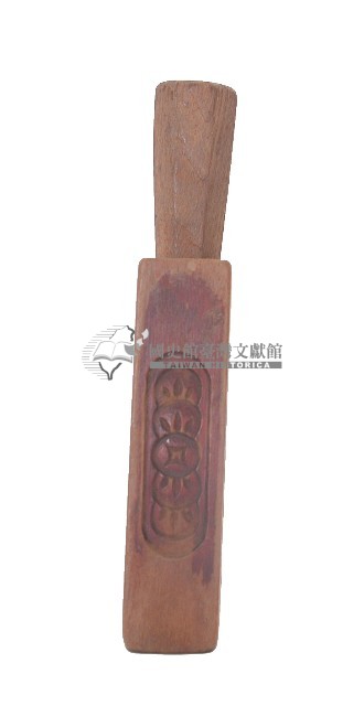 木色四面稜型花飾銅錢仙桃龜紋木製製粿模具藏品圖，第2張