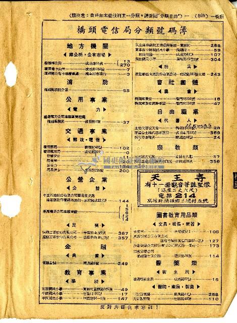 民國六十四年岡山電信局新舊電話號碼對照表藏品圖，第22張