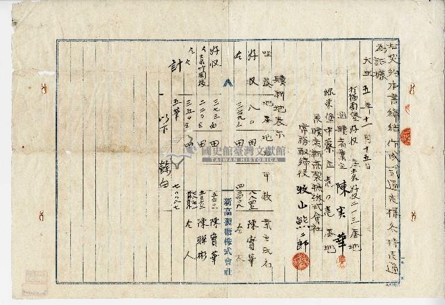 大正五年陳實華土地贌耕契約書藏品圖，第3張