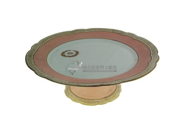 金邊花口粉色府徽章款高腳盤、藏品圖，第1張