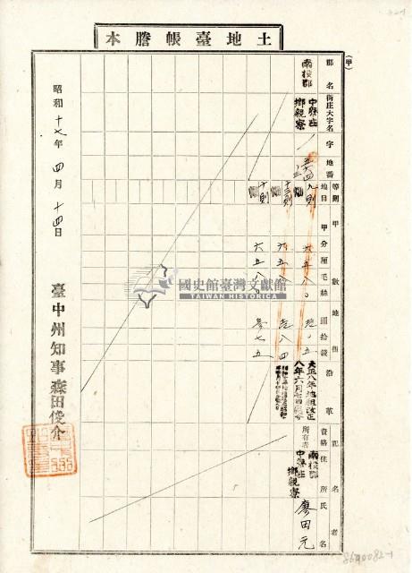 昭和十七年廖田元土地臺帳謄本藏品圖，第1張