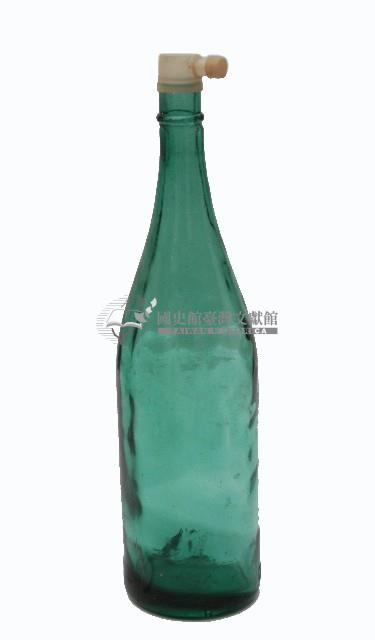 淡青綠色直頸帶蓋透明玻璃瓶藏品圖，第1張