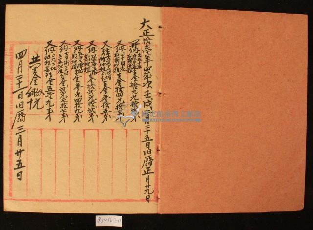 大正十一年林九牧收支簿藏品圖，第2張