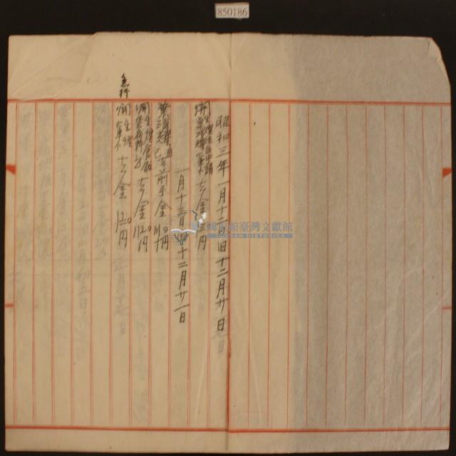 昭和三年一月十二日至一月十三日收支簿內頁藏品圖，第2張