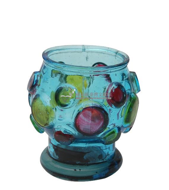 淡藍色紅黃彩鼓釘玻璃杯藏品圖，第2張