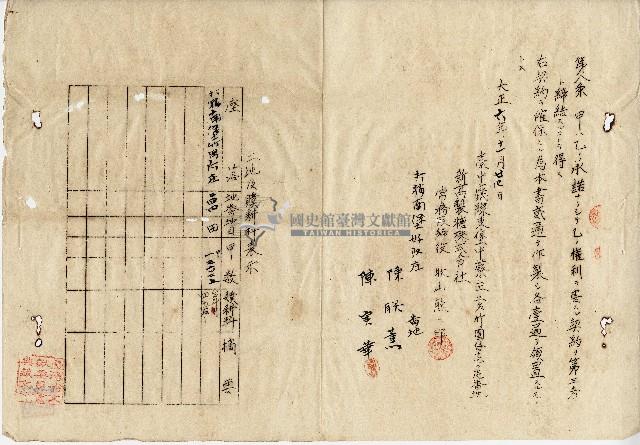 大正六年陳聯薰、陳實華土地贌耕契約書藏品圖，第2張