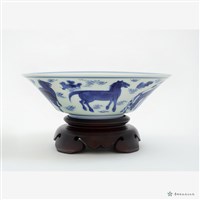 仿明嘉靖窯青花八駿撇口碗藏品圖，第1張