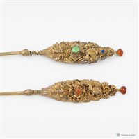 銀鑲寶石花草髮簪藏品圖，第3張