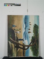油畫-孩子海邊戲水藏品圖，第1張