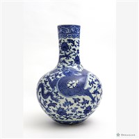 仿清青花雙龍花卉天球瓶藏品圖，第1張