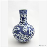 仿清青花雙龍花卉天球瓶藏品圖，第2張