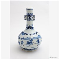 仿清乾隆青花童玩雙耳長頸瓶藏品圖，第3張