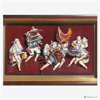 陳三火剪黏作品-跳鼓陣（含壓克力面及木框）藏品圖，第2張