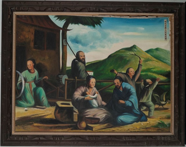 油畫-明末台灣漢人家居圖	 	的圖片