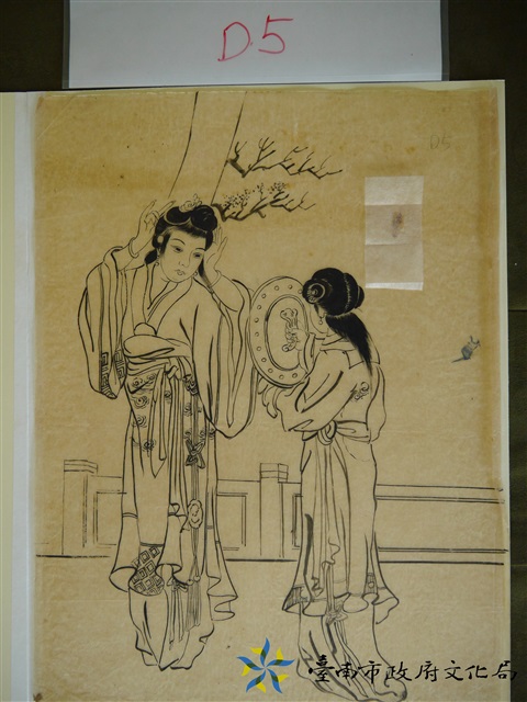 玻璃匾仔圖(仕女照鏡)的圖片