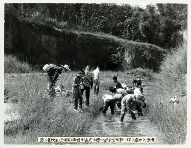 蘇木樹先生率領永福國小學生調查台南縣牛稠子遺址的情景	 	藏品圖，第1張