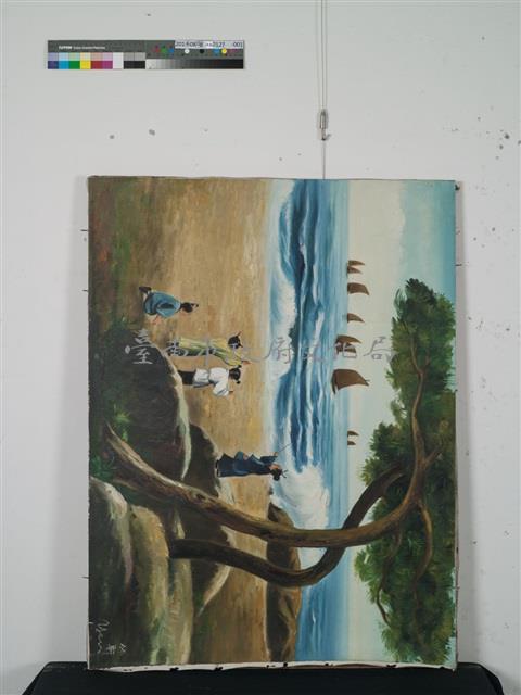 油畫-孩子海邊戲水藏品圖，第1張