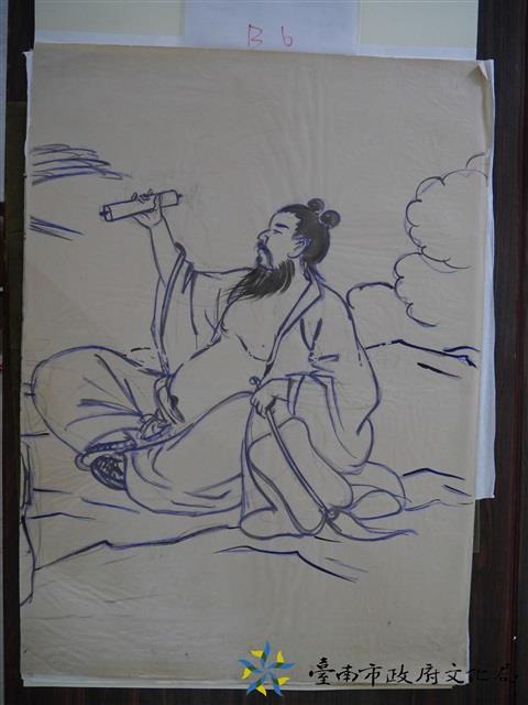 王保原司傅描繪蔡草如圖案之畫稿(漢鐘離)藏品圖，第1張