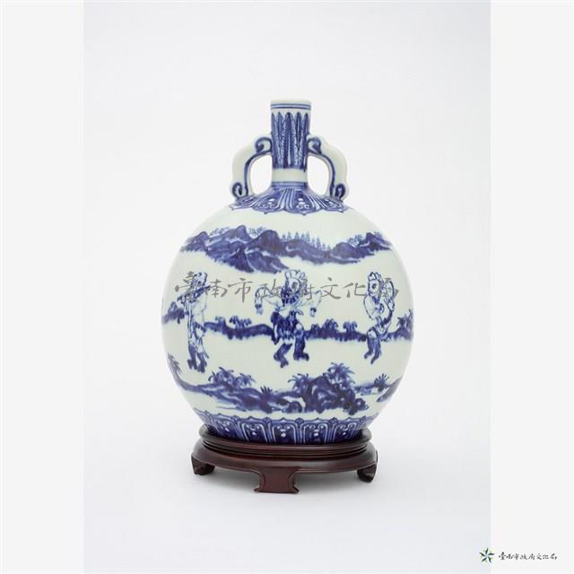 仿明樂窯青花人物扁壺藏品圖，第1張