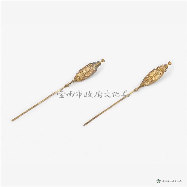 銀鑲寶石花草髮簪藏品圖，第2張