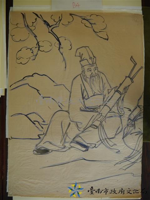 王保原司傅描繪蔡草如圖案之畫稿(張果老)藏品圖，第1張