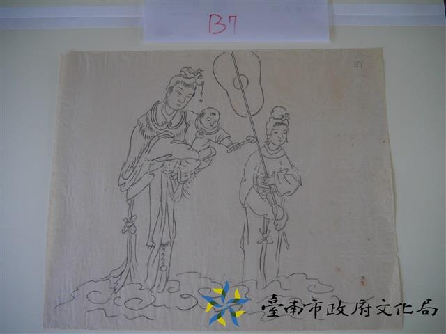王保原司傅描繪陳玉峰圖案之畫稿(夫人抱子)藏品圖，第1張
