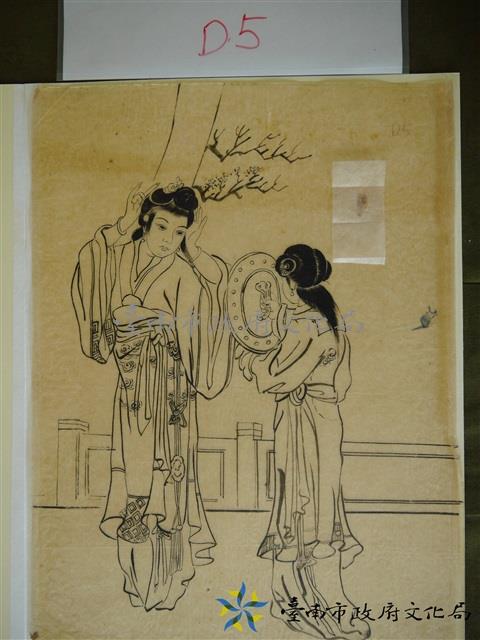 玻璃匾仔圖(仕女照鏡)藏品圖，第1張