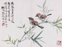 指畫竹枝麻雀的圖片