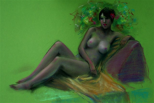簪花的斜倚裸女的圖片