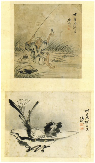 「笠翁獨釣」、「水仙」合軸的圖片