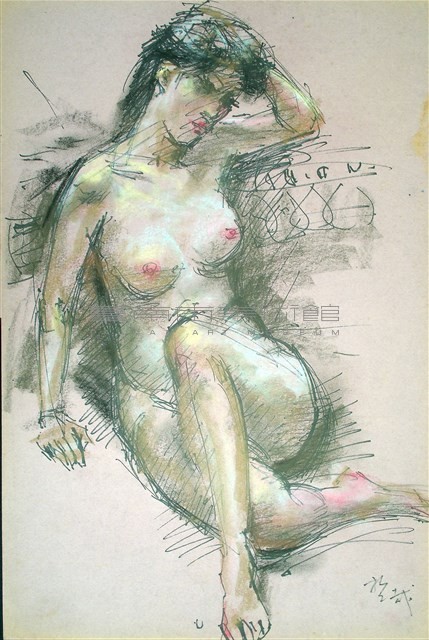 憑欄的裸女速寫藏品圖，第1張