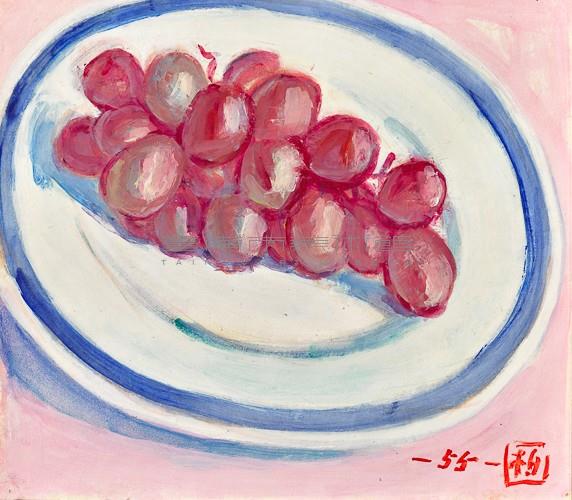 葡萄（白底藍邊盤）藏品圖，第1張