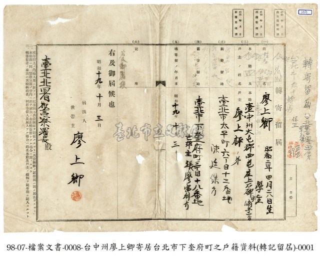 轉寄留申請書藏品圖，第1張
