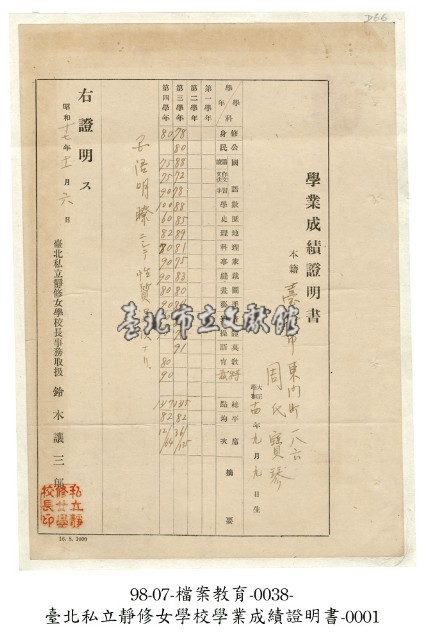 成績證明書藏品圖，第1張