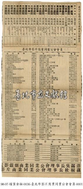 臺北市影片商業同業公會會員名冊藏品圖，第1張