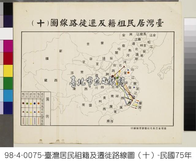 臺灣居民祖籍及遷徙路線圖(十)藏品圖，第1張