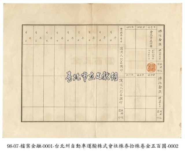 臺北州自動車運輸株式會社株券藏品圖，第2張