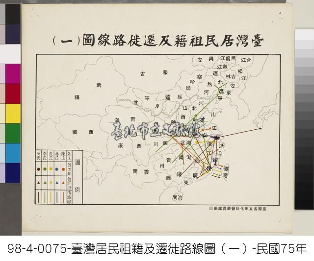 臺灣居民祖籍及遷徙路線圖(一)藏品圖，第1張